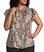 Anne Klein Plus Ruffle Sleeve Chiffon Printed Blouse - Image 1