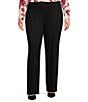Anne Klein Plus Size Collection Compression Stretch Knit Straight Wide-Leg Pull On Trouser Pants, Color:Anne Black - Image 1