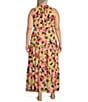 Color:Red Pear Multi - Image 2 - Plus Size Floral Halter Mock Neck Sleeveless Tiered Maxi Dress
