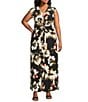 Anne Klein Plus Size Floral V-Neck Sleeveless Knot Front Maxi Dress, Color:Anne Black Multi - Image 1