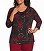 Anne Klein Plus Size Foil Print Cowl Neck 3/4 Sleeve Top - Image 1