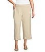Anne Klein Plus Size French Terry Pull On Wide Leg Crop Trousers, Color:Soft Late - Image 1