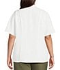 Anne Klein Plus Size Mandarin Collar Flutter Short Sleeve Button Front Top, Color:White Dove - Image 2