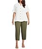 Anne Klein Plus Size Mandarin Collar Flutter Short Sleeve Button Front Top, Color:White Dove - Image 3
