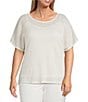 Anne Klein Plus Size Metallic Tuckstitch Hacci Dolman Sleeve Blouse, Color:White Dove/Light Gold - Image 1
