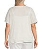 Anne Klein Plus Size Metallic Tuckstitch Hacci Dolman Sleeve Blouse, Color:White Dove/Light Gold - Image 2