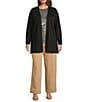 Anne Klein Plus Size Open Front Heatset Trim Long Sleeve Knit Cardigan, Color:Black - Image 3