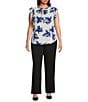 Anne Klein Plus Size Printed Gingham Double Ruffle Sleeveless Blouse, Color:Santorini Blue Multi - Image 3