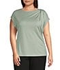 Anne Klein Plus Size Round Neck Pleated Cap Sleeve Top, Color:Soft Aloe - Image 1