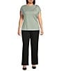 Anne Klein Plus Size Round Neck Pleated Cap Sleeve Top, Color:Soft Aloe - Image 3