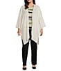 Anne Klein Plus Size Shimmer Texture 3/4 Sleeve Open Front Cardigan, Color:Light Dune - Image 1