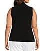Color:Black - Image 2 - Plus Size Sleeveless Jersey Knit Pleated V-Neck Shell
