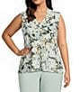 Anne Klein Plus Size Split V-Neck Printed Jersey Knit Tank Top - Image 1