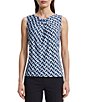 Anne Klein Printed Asymmetrical Pleated Neck Sleeveless Shell Top - Image 1