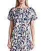 Anne Klein Printed Flat Satin Bateau Neck Short Sleeve Coordinating Top - Image 1