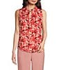 Anne Klein Printed Ruffle Mock Tie Neck Sleeveless Blouse - Image 1