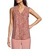 Color:Red Pear/Anne White Multi - Image 1 - Printed V-Neck Pleat Front Sleeveless Blouse