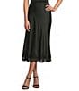 Anne Klein Pull On Satin Lace Trim Flared Midi Skirt - Image 1