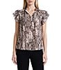 Anne Klein Ruffle Sleeve Chiffon Printed Blouse - Image 1
