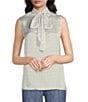 Color:Bright White/Shore Blue - Image 1 - Satin Tie Mock Neck Sleeveless Dotted Blouse