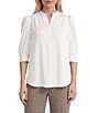 Anne Klein Satin Yoryu Y-Neck Puff Sleeves Pullover Blouse - Image 1