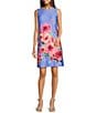 Anne Klein Scuba Floral Print Crew Neck Sleeveless Shift Mini Dress, Color:Azurine Multi - Image 1