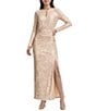 Anne Klein Sequin Mesh Long Sleeve Keyhole Midi Dress - Image 1