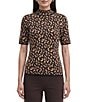 Anne Klein Short Sleeve Animal Jacquard Mock Neck - Image 1