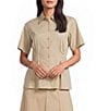 Anne Klein Short Sleeve Poplin Button Front Blouse - Image 1