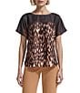 Anne Klein Short Sleeve Satin Animal Print Blouse - Image 1