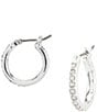 Color:Silver - Image 1 - Small Crystal Hoop Earrings