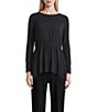 Anne Klein Solid Jersey Crew Neck Long Sleeve Shirred Waist Top - Image 1