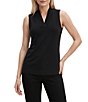 Anne Klein Solid Smocked V-Neck Sleeveless Fitted Tank Top - Image 1