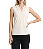 Anne Klein Solid Smocked V-Neck Sleeveless Fitted Tank Top - Image 5