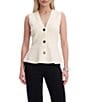 Anne Klein Solid V-Neck Sleeveless Button Front Peplum Vest - Image 3