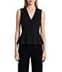 Anne Klein Solid V-Neck Sleeveless Button Front Peplum Vest - Image 1