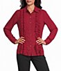 Anne Klein Solid Woven Point Collar Ruffle Button Front Shirt - Image 1