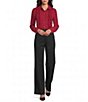 Anne Klein Solid Woven Point Collar Ruffle Button Front Shirt - Image 3