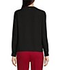 Color:Anne Black - Image 2 - Split Round Neck Pleated Front Long Sleeve Blouse