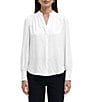 Anne Klein Split V Neck Long Sleeve Textured Crepe De Chine Top - Image 1