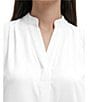 Anne Klein Split V Neck Long Sleeve Textured Crepe De Chine Top - Image 3