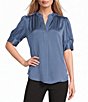 Anne Klein Split V Puff Sleeve Blouse - Image 1