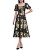 Anne Klein Square Neck Puff Sleeve Midi Dress - Image 1