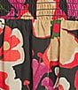 Anne Klein Square Neck Puff Sleeve Smocked Floral Printed Cotton Voile A-Line Midi Dress, Color:Black Multi - Image 3