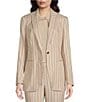 Color:Light Coffee Combo - Image 1 - Striped Print One Button Peak Lapel Coordinating Statement Blazer