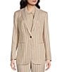 Color:Light Coffee Combo - Image 4 - Striped Print One Button Peak Lapel Coordinating Statement Blazer