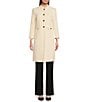 Color:Anne White - Image 3 - Tweed Stand Collar 3/4 Sleeve Pocketed Button Front Topper Jacket