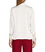 Anne Klein V-Neck Button Front Long Sleeve Pleated Cuff Satin Blouse - Image 2