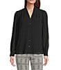 Anne Klein V-Neck Button Front Pleated Long Sleeve Chiffon Blouse, Color:Black - Image 1