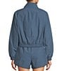 Color:Slate Blue - Image 2 - Active Aspire Parachute Crinkle Water Resistant Crop Zip Front Pocketed Coordinating Windbreaker Jacket